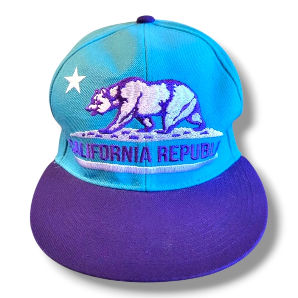 Men's California Republic Baseball Hat Cap Turquoise/Purple Adjustable Snapback